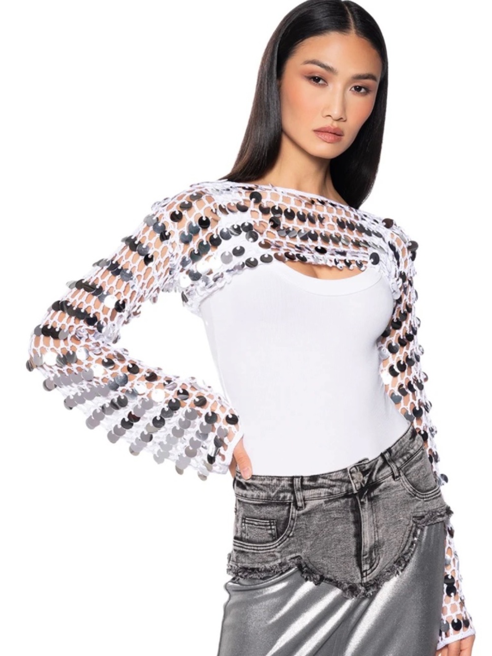 NOVA ULTRA CROP SEQUIN SWEATER - L/XL